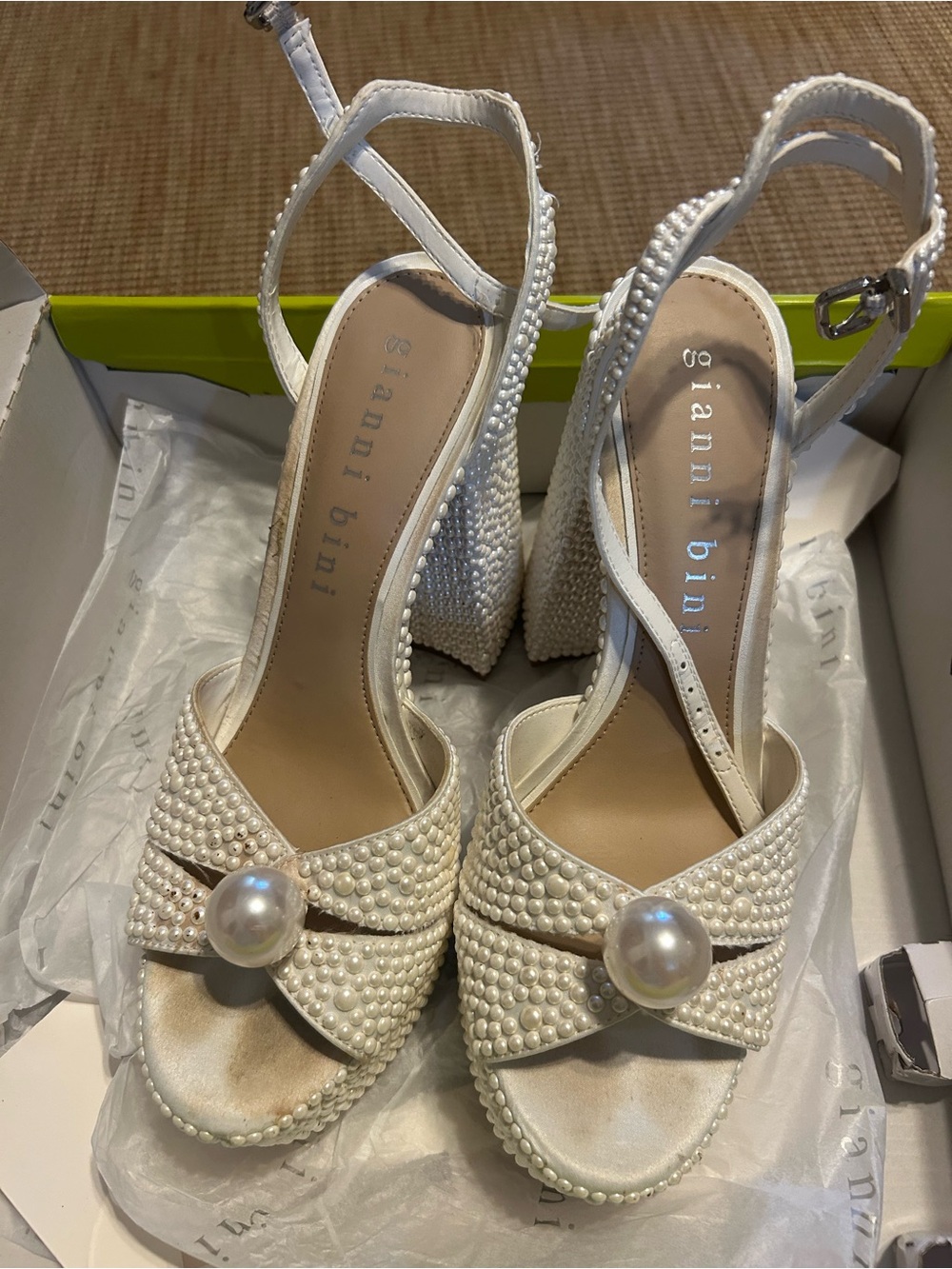 Gianni Bini Pearl-Embellished Ivory Platform Heels - Picture 2 of 7